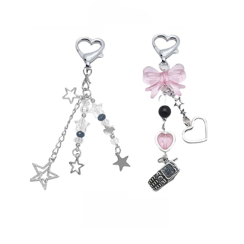 cioatu Cute Keychain Aesthetic Y2K Keychain Accessories Heart Butterfly Strawberry Bear Key Chain for Keys Bags Women Gifts