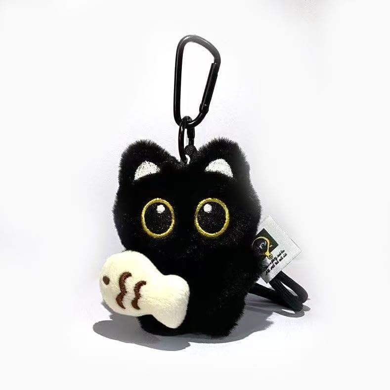 Super Cute Funny Big Eyes Black Cat Lucky Kitty Theme Keychain Good Luck Siamese Key Chain Ring Bag Pendant