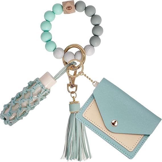 BIHRTC Silicone Key Ring Bracelets Wristlet Keychain Wallet with Net Chapstick Holder for Women