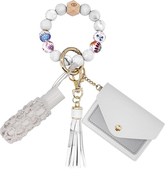 BIHRTC Silicone Key Ring Bracelets Wristlet Keychain Wallet with Net Chapstick Holder for Women