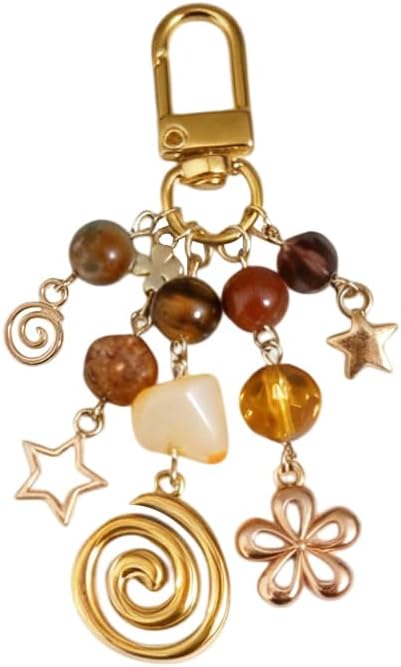 Boho Y2K Keychain Aesthetic Cute Beaded Bag Charm Hippie Stone Crystal Purse Charms Accessory Gifts