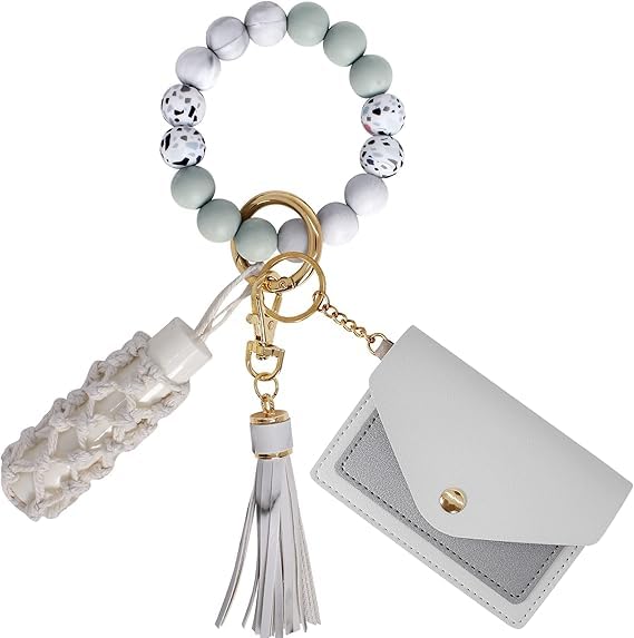 BIHRTC Silicone Key Ring Bracelets Wristlet Keychain Wallet with Net Chapstick Holder for Women