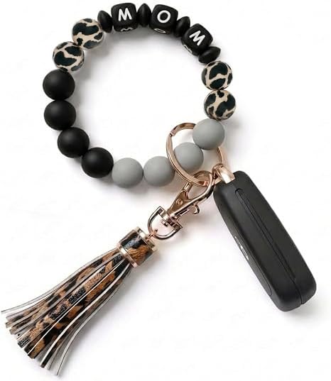 BIHRTC Key Ring Bracelet Car Keychain Holder Wristlet Silicone Women Beaded Bangle Chains