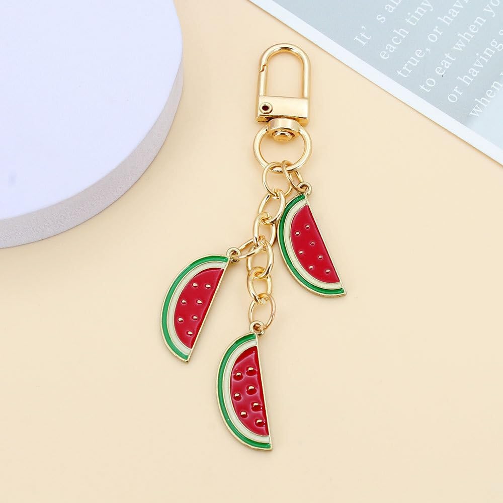 Cute Fruit Enamel Keychain for Women Fruit Tassel Chain Keyring Purse Bag Decor