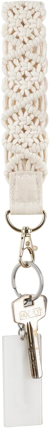 Mkono Macrame Keychain Wristlet, Beige Crochet Boho Lanyard for Car Keys