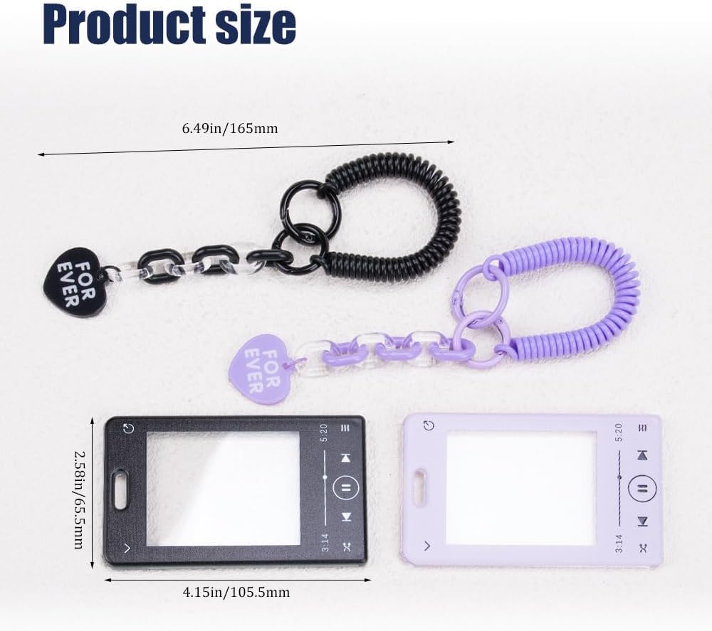 2Pcs Cartoon Photocard Holder Keychain Creative Music Player Style ID Badge with Keychain Cute Photocard Cover Protective Card Sleeve for Fans Birthday Christmas