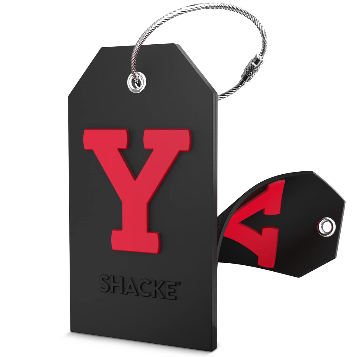Shacke Initial Luggage Tag with Privacy Cover & Steel Loop (Orange, B)