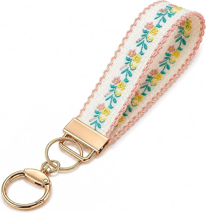 Angyape Embroidered Fabric Wristlet Keychain Cute Wrist Car Key Chain Holder Boho Accessories Handmade Gifts for Women