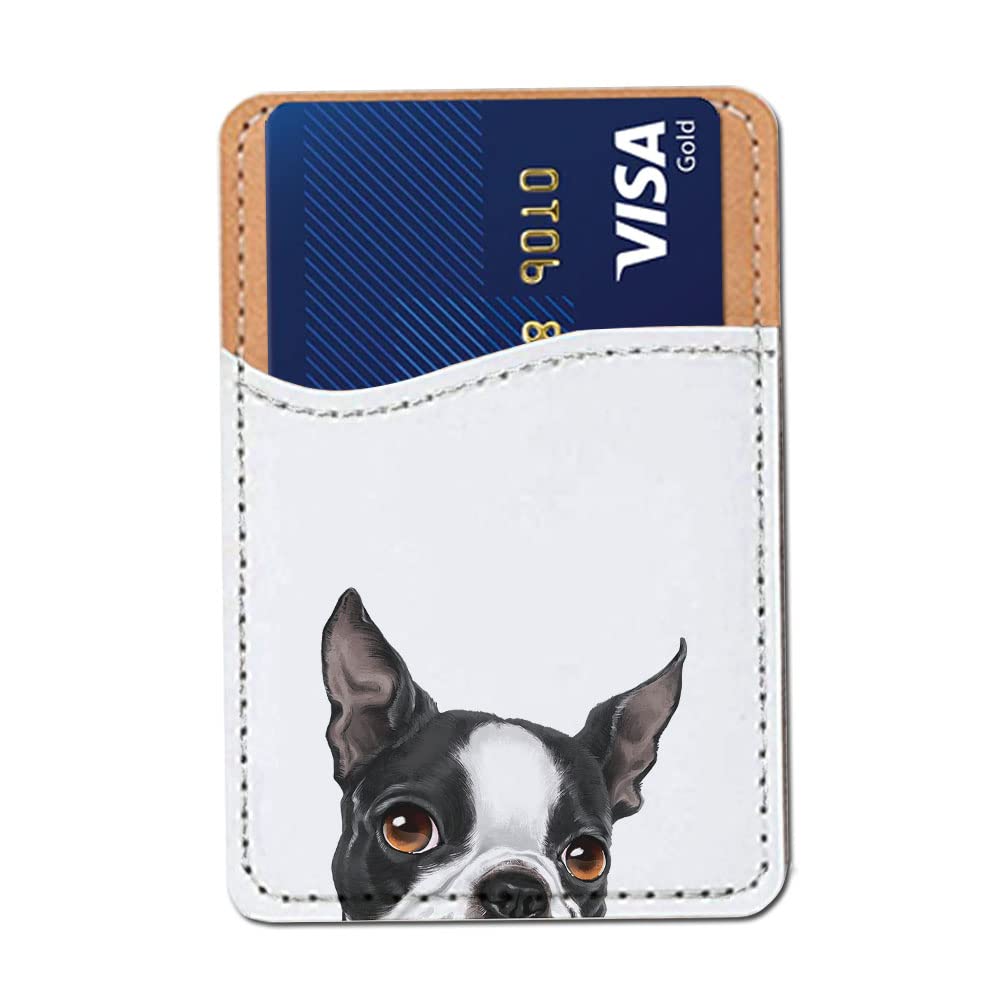 FINCIBO PU Leather Self-Adhesive Universal Credit Card Holder Wallet for All Smart Mobile Cell Phones - Winking Golden Retriever