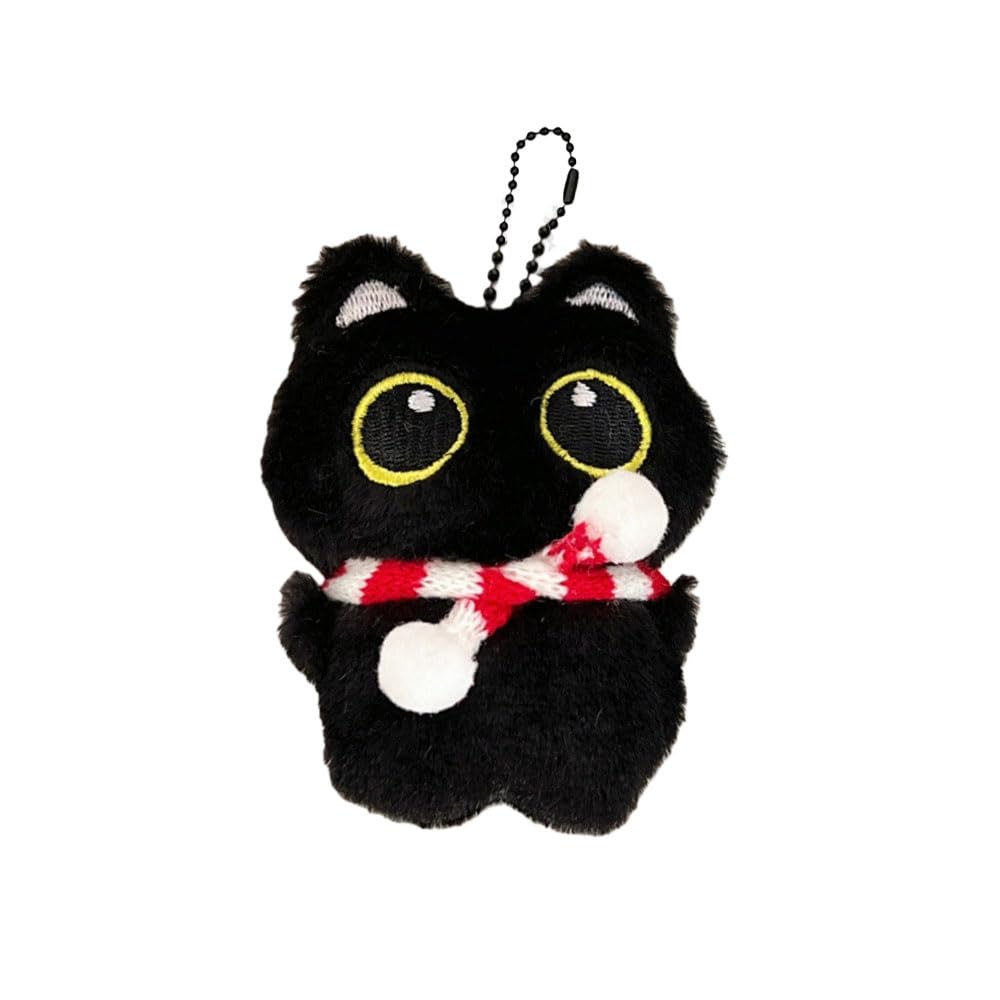 Super Cute Funny Big Eyes Black Cat Lucky Kitty Theme Keychain Good Luck Siamese Key Chain Ring Bag Pendant