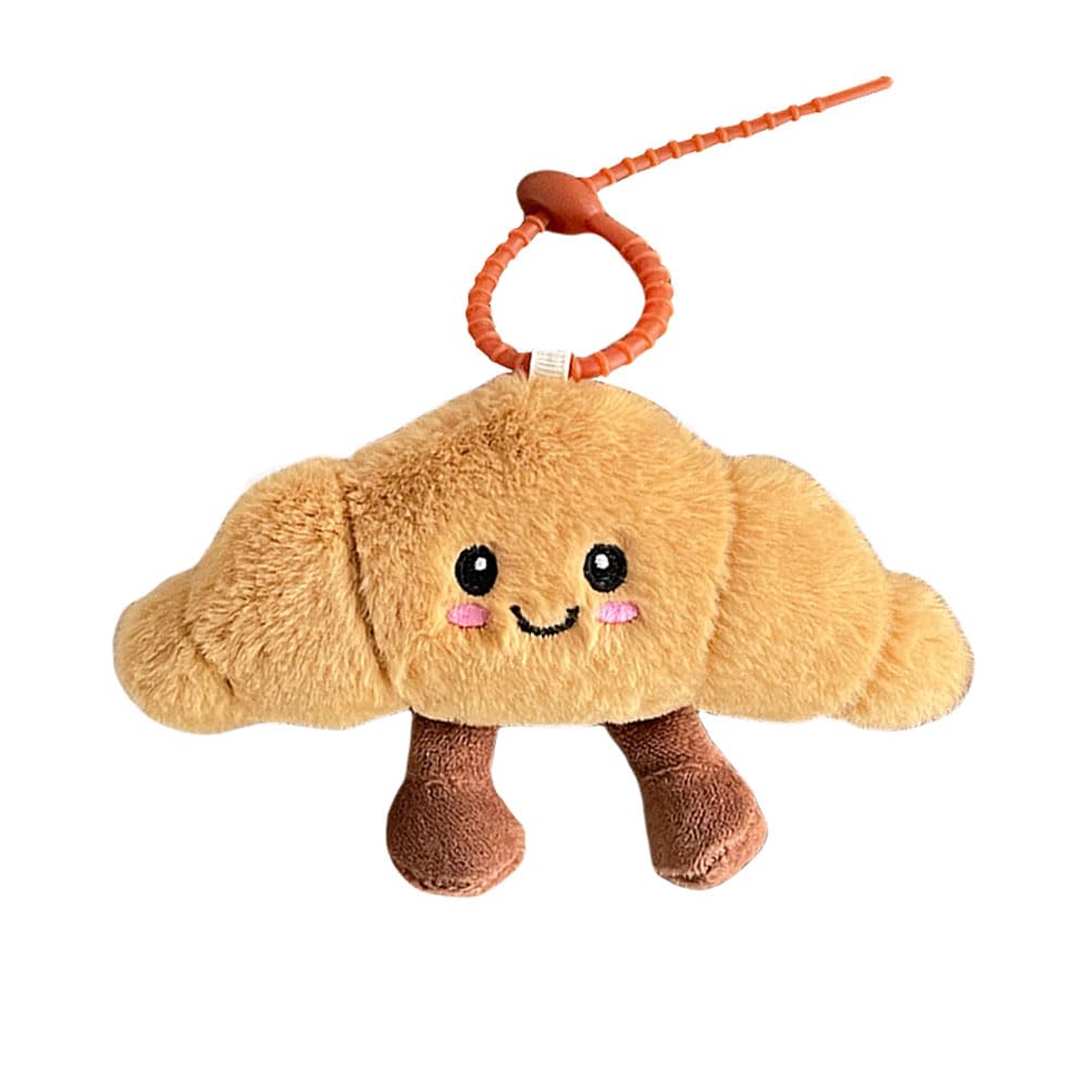 Cute Happy Smiling Bread Croissant Baguette Keychain Lucky Good Luck Positive Energy Key Chain Ring Bag Pendant