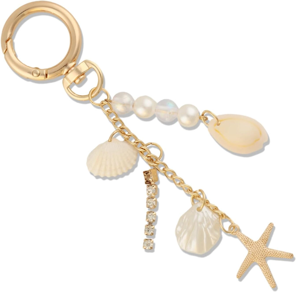 Gold Cute Artificial Pearl Starfish Seashell Keychains