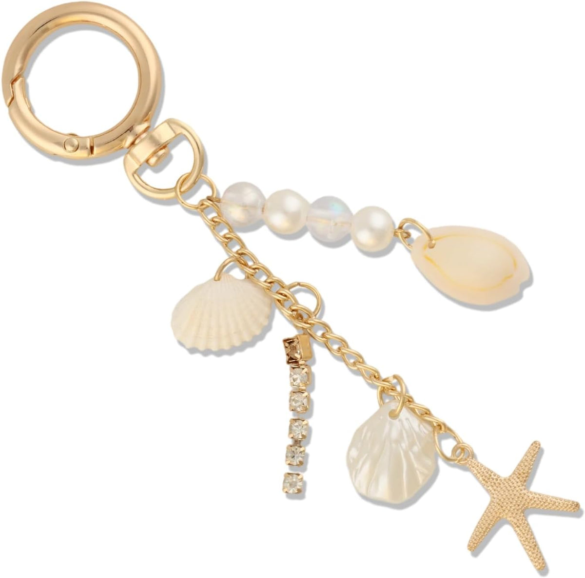 Gold Cute Artificial Pearl Starfish Seashell Keychains