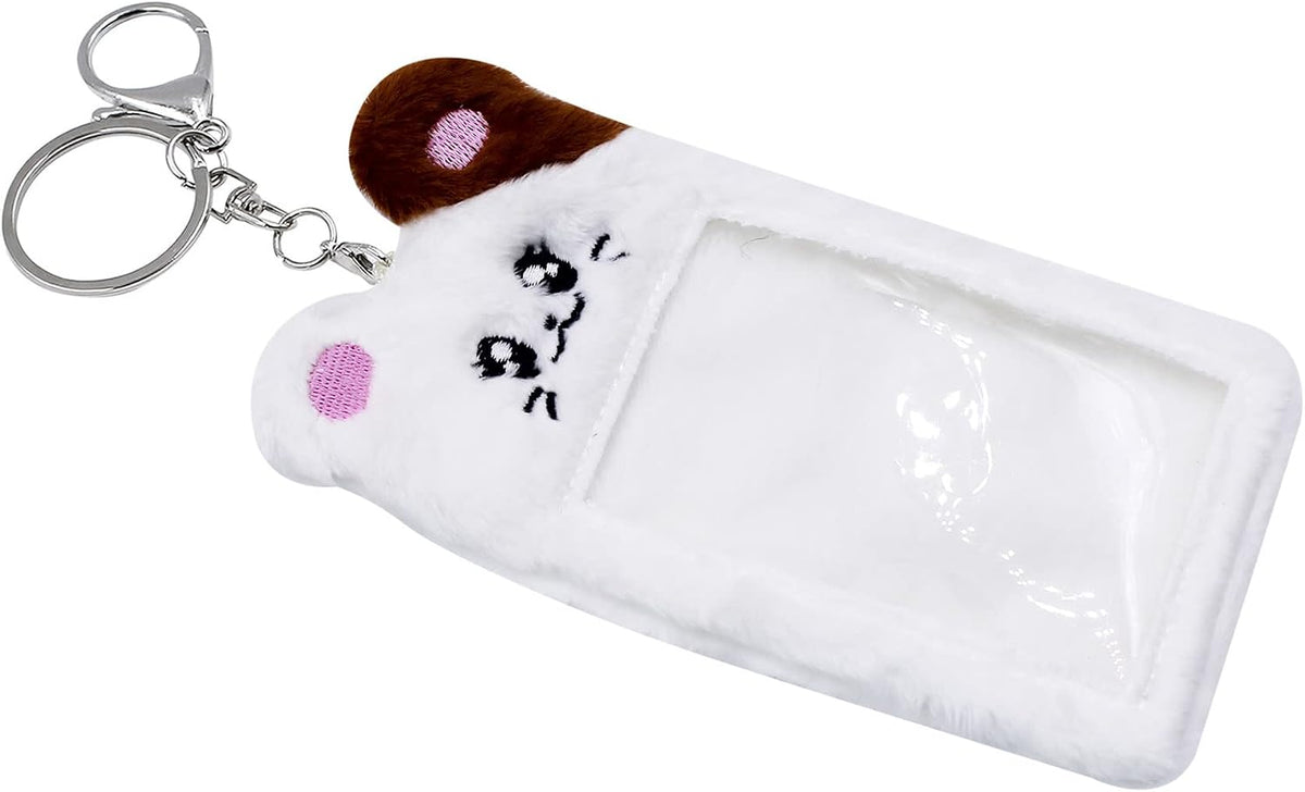 JUMISEE Cute Plush Kpop Photocard Holder with Keychain, Cartoon Bear Photo Sleeve ID Bank Credit Card Holder Protector
