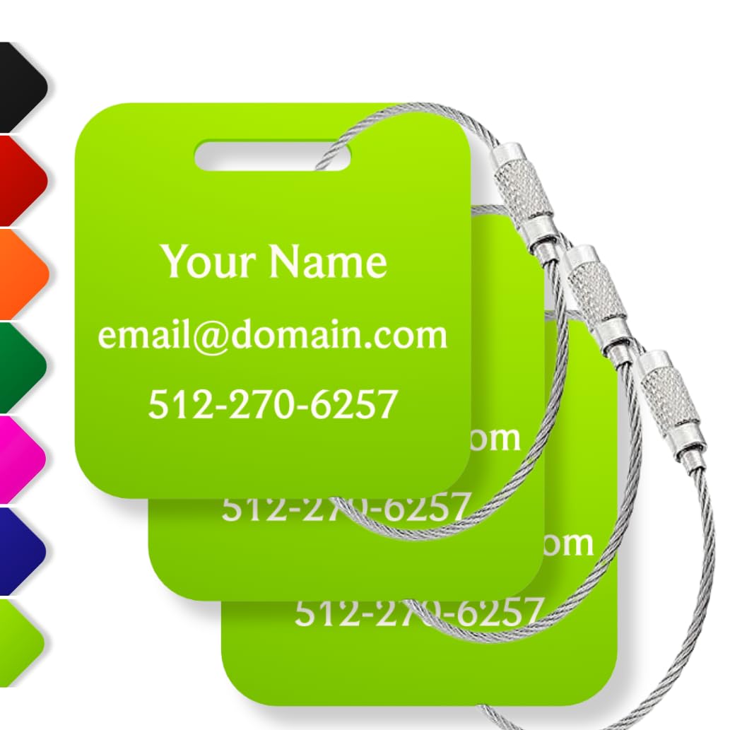 Custom Metal Luggage Tags (3 or 6 Pack) - Personalized Unique Suitcase & Backpack Travel, Durable, Waterproof & Heavy Duty (Orange)
