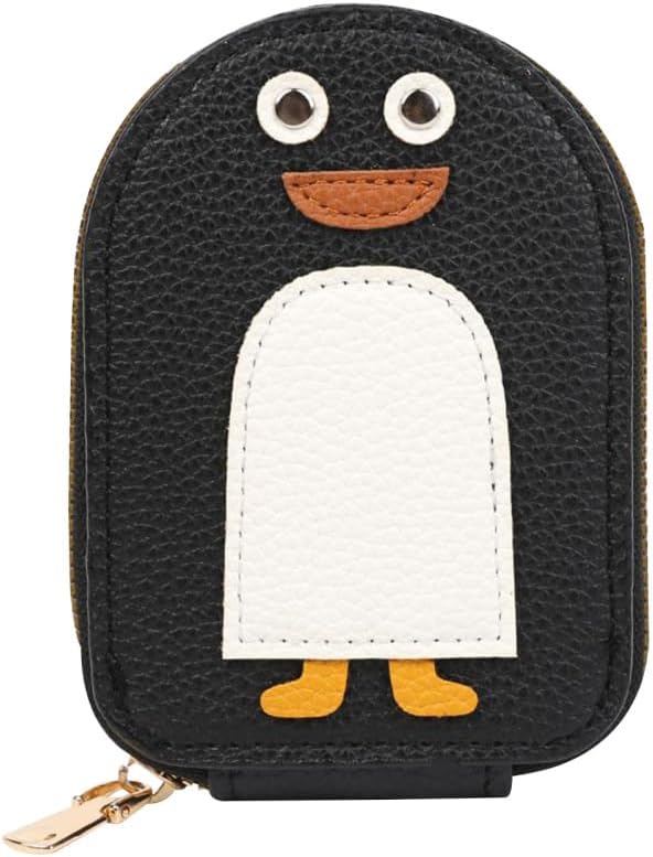 DONGKER Cute Penguins Card Coin Holder,PU Zippered Cartoon Penguin Accordion Card Wallet Built-in 11 Card Slots for Men Women