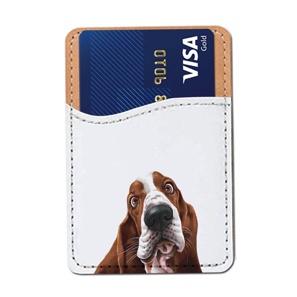 FINCIBO PU Leather Self-Adhesive Universal Credit Card Holder Wallet for All Smart Mobile Cell Phones - Winking Golden Retriever