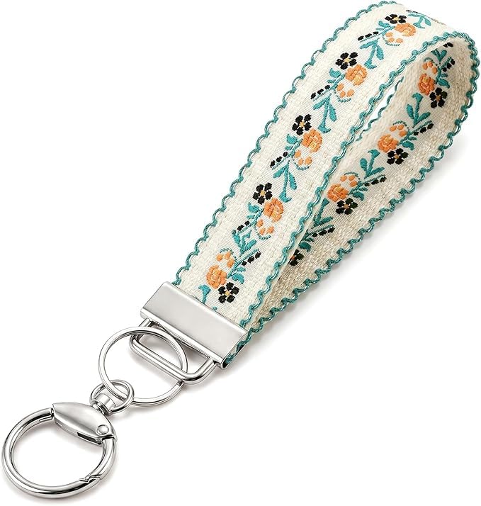 Angyape Embroidered Fabric Wristlet Keychain Cute Wrist Car Key Chain Holder Boho Accessories Handmade Gifts for Women