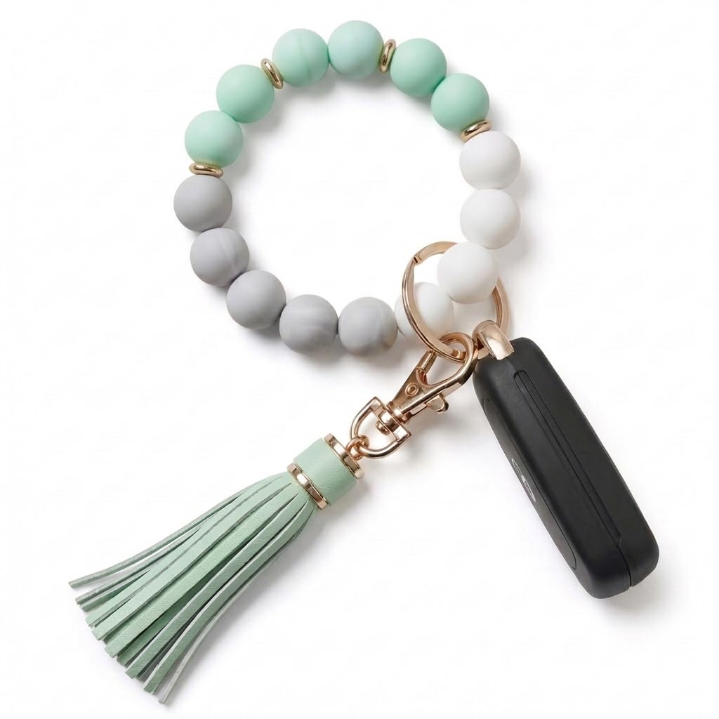 BIHRTC Key Ring Bracelet Car Keychain Holder Wristlet Silicone Women Beaded Bangle Chains