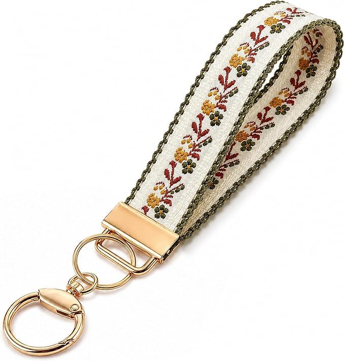 Angyape Embroidered Fabric Wristlet Keychain Cute Wrist Car Key Chain Holder Boho Accessories Handmade Gifts for Women