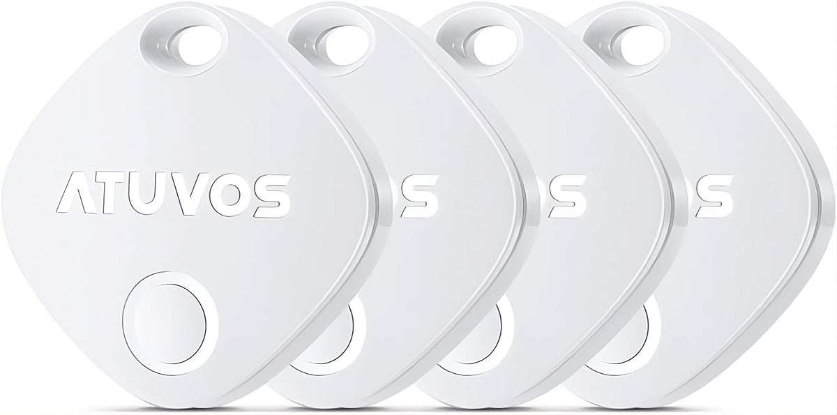 ATUVOS Air Tracker Tags-4 Pack, Bluetooth Luggage Tracker Works with Apple Find My APP (iOS Only, Not for Android), Keys Finder and Item Locator for Luggage, Backpack, Suitcases, Replaceable Battery