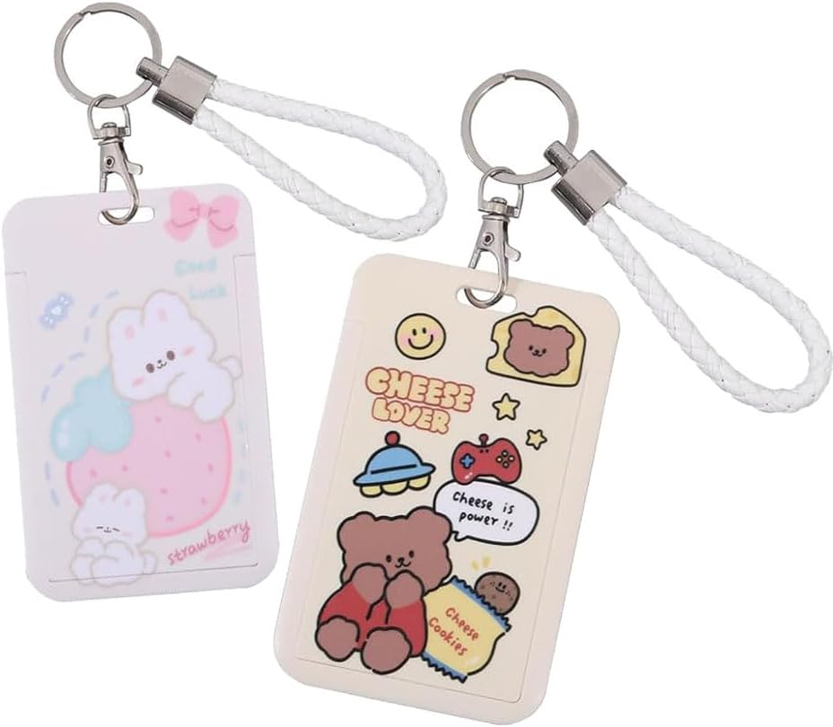 4 Pcs Photocard Holder Keychain Cartoon Animal PC ID Badge Holder with Keychain Student Bus Card Pendant Hard Shell Protective Photo Sleeves
