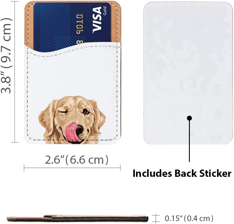 FINCIBO PU Leather Self-Adhesive Universal Credit Card Holder Wallet for All Smart Mobile Cell Phones - Winking Golden Retriever