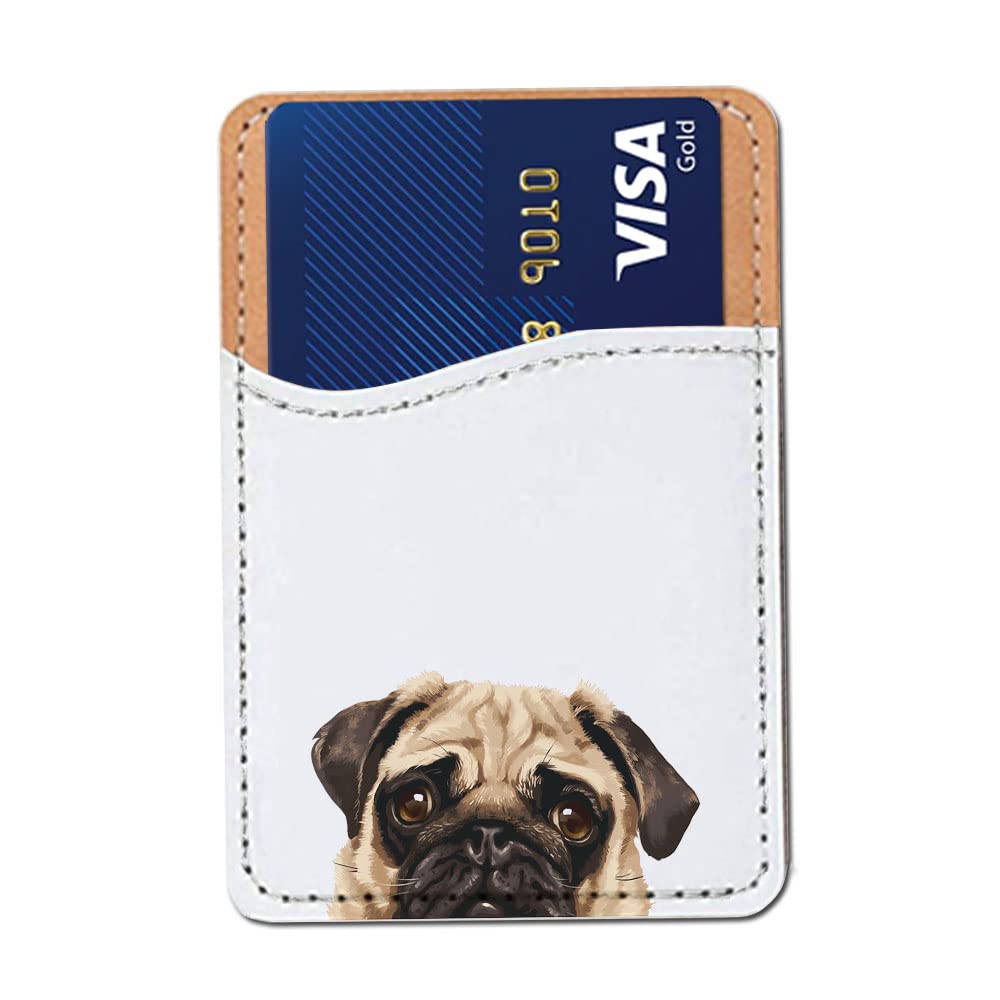 FINCIBO PU Leather Self-Adhesive Universal Credit Card Holder Wallet for All Smart Mobile Cell Phones - Winking Golden Retriever