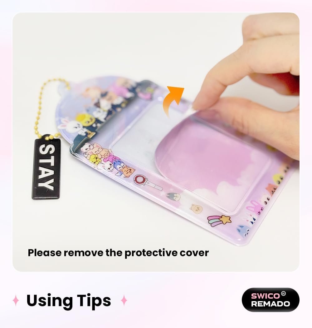 Swico Remado Cute Animal Themed Photocard Holder Decorative Cardholder for 3.8 x 2.8 Inches Lomo Cards Photos (Light Purple-Stay)