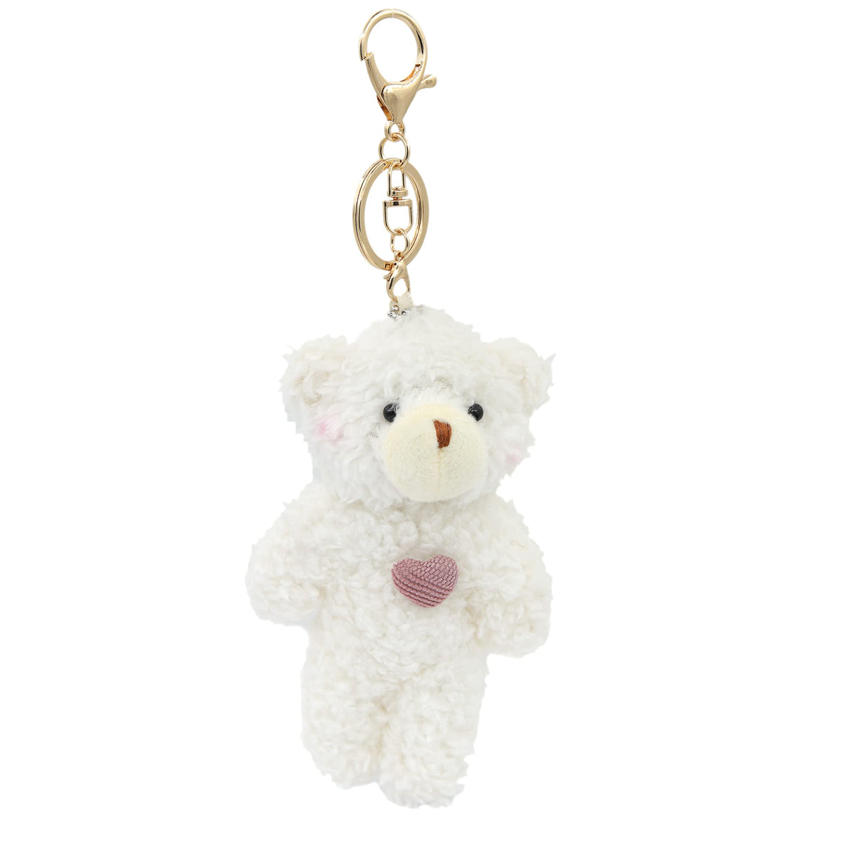 Bear Plush Keychain Toys for Kids with Purple Heart 5" Inch Stuffed Teddy Plushie Backpack Purse Pendant Gift for Girls (B-Brown-Heart)