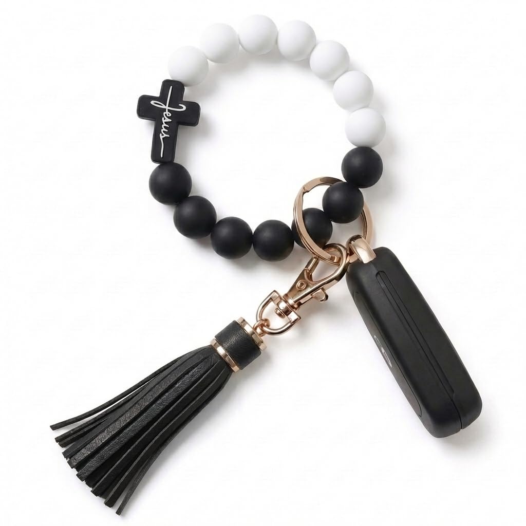 BIHRTC Key Ring Bracelet Car Keychain Holder Wristlet Silicone Women Beaded Bangle Chains