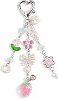 Cute Strawberry Keychain, Pink Aesthetic Bag Charm for Backpack