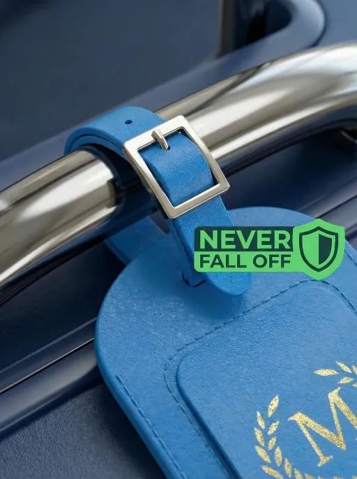 Luggage Tags for Suitcases 6 Pack PU Leather Travel Bag Tags with Privacy Cover & Stainless Steel Buckle, Vegan Leather Name ID Labels for Travel Bags, Cruise, Airline, Backpack, Baggage Identifier(M)
