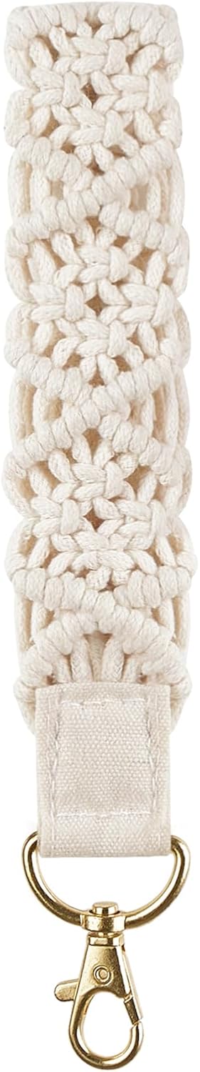 Mkono Macrame Keychain Wristlet, Beige Crochet Boho Lanyard for Car Keys