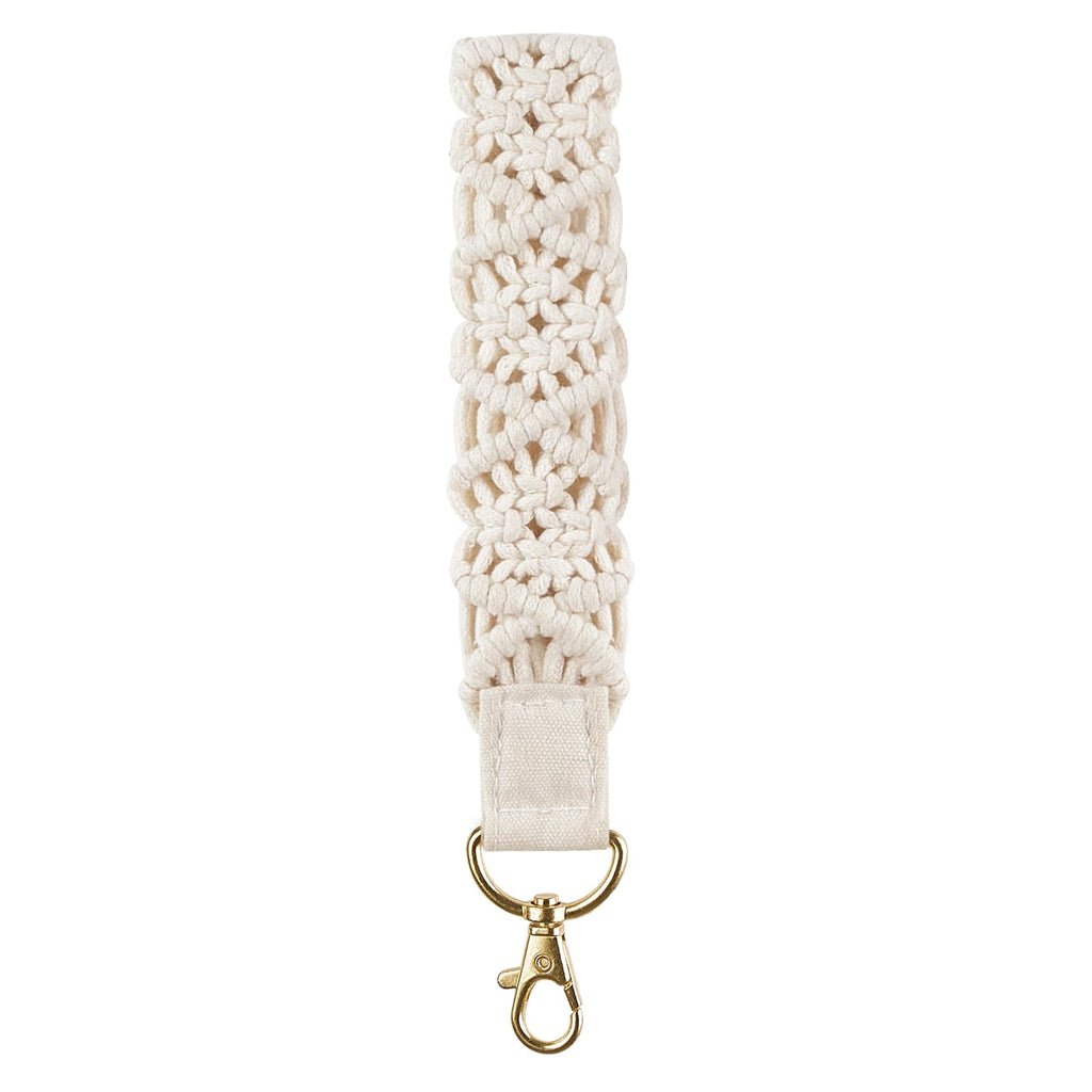 Mkono Macrame Keychain Wristlet, Beige Crochet Boho Lanyard for Car Keys
