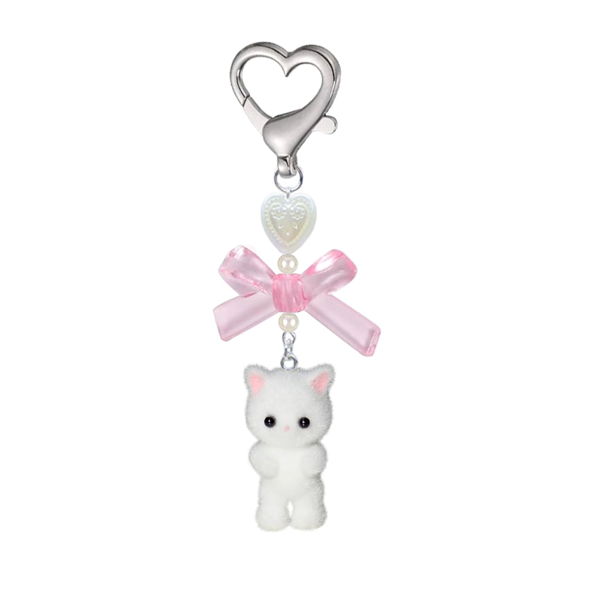 Agromusk Cute Kitty Keychain, Fuzzy Cat Decor Gifts, Y2K Heart Bow Pendent Women Girls Kawaii Cat Bag Charm
