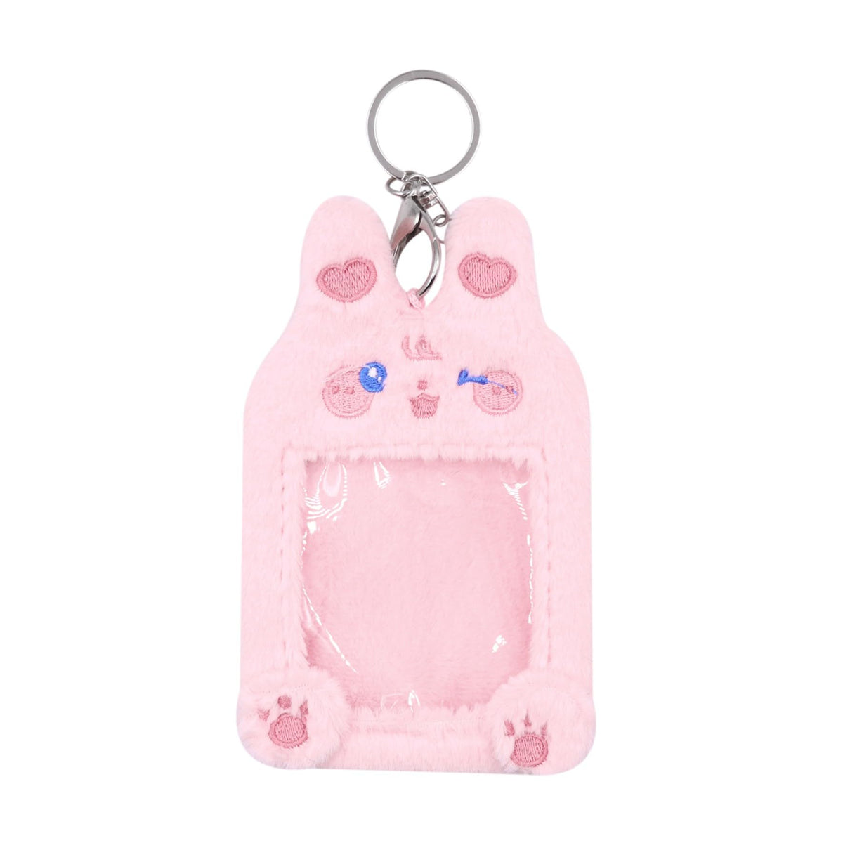 ZGMYC Cute Plush Kpop Photocard Holder with Keychain, Cartoon Bear Bunny Pig Photo Sleeve Card Holder Protector