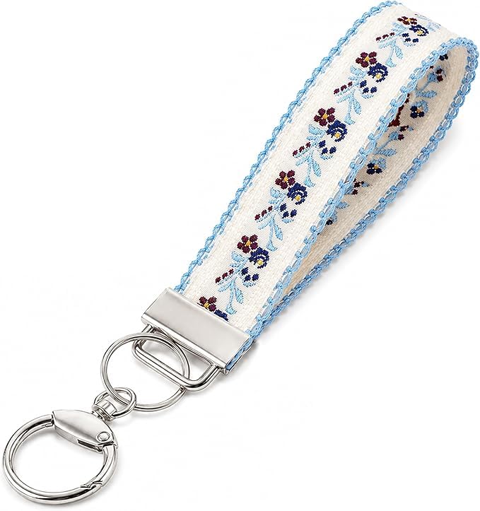 Angyape Embroidered Fabric Wristlet Keychain Cute Wrist Car Key Chain Holder Boho Accessories Handmade Gifts for Women