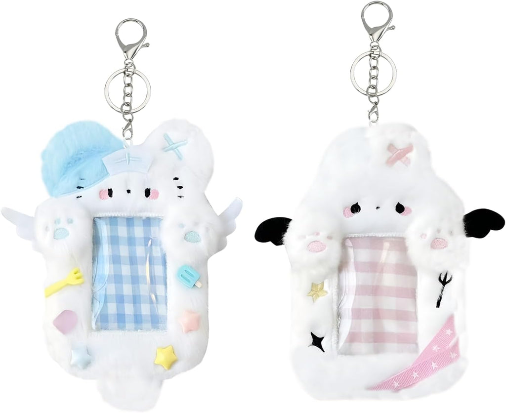 Cartoon Photocard Holder Keychain - Cat-Shaped K-pop Photo Card Holder,Transparent Photocard Sleeves Badge Holders for Bus Student ID Card & Idol Photos(Set of 2)