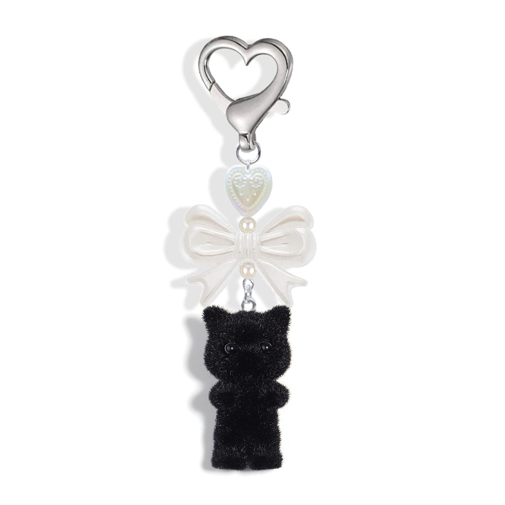 Agromusk Cute Kitty Keychain, Fuzzy Cat Decor Gifts, Y2K Heart Bow Pendent Women Girls Kawaii Cat Bag Charm