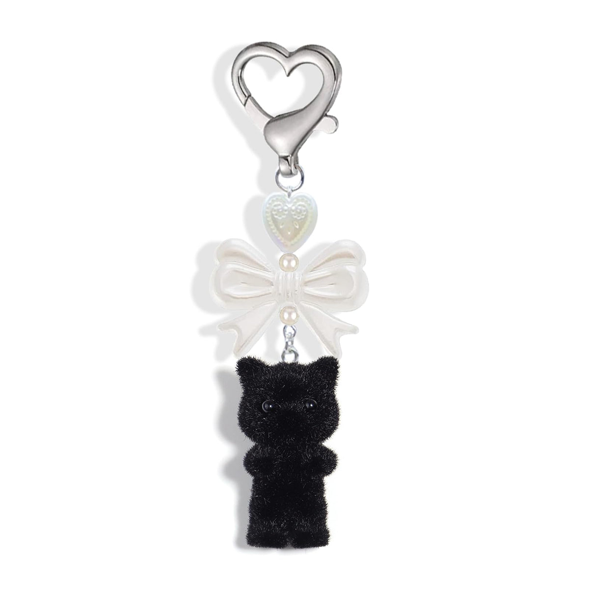 Agromusk Cute Kitty Keychain, Fuzzy Cat Decor Gifts, Y2K Heart Bow Pendent Women Girls Kawaii Cat Bag Charm