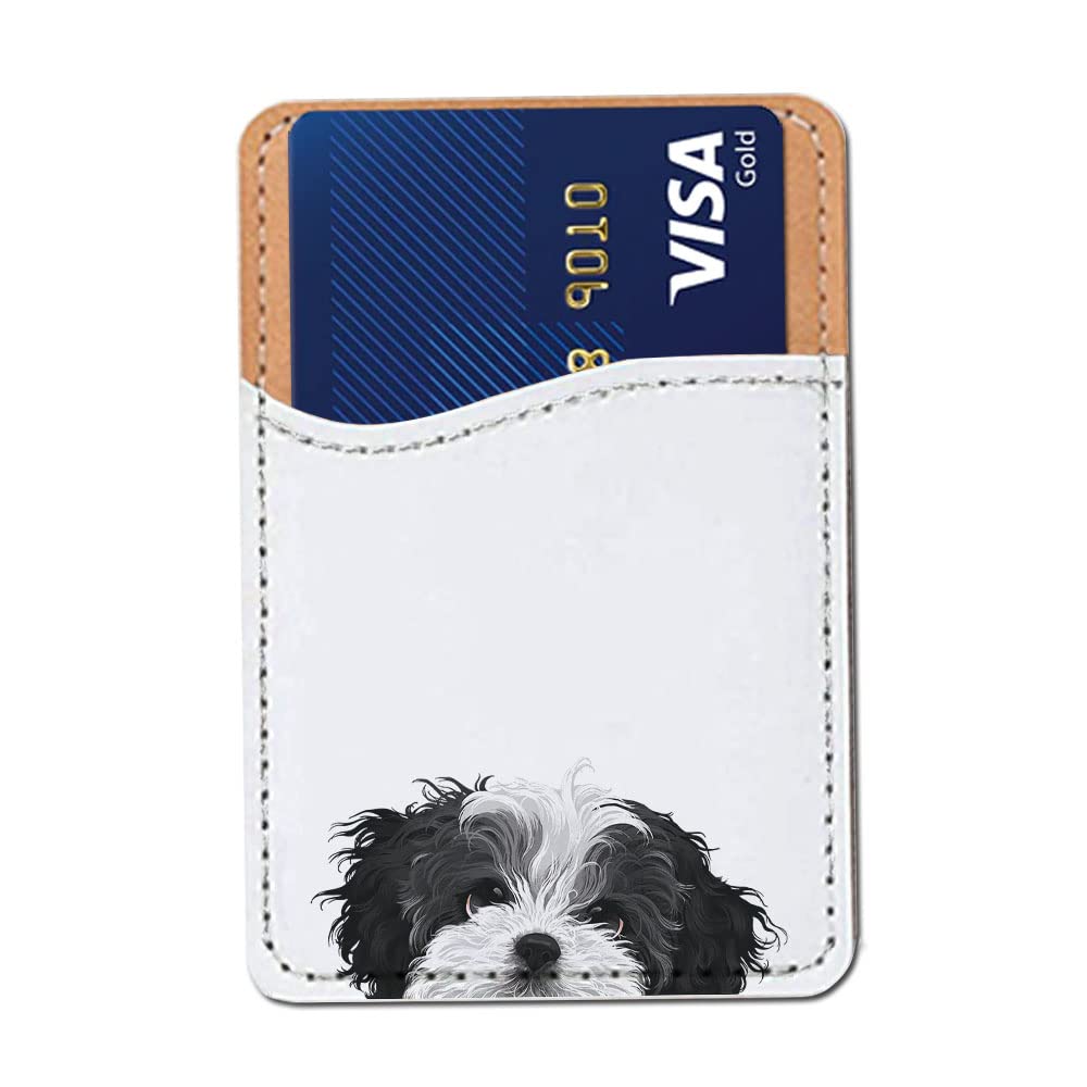 FINCIBO PU Leather Self-Adhesive Universal Credit Card Holder Wallet for All Smart Mobile Cell Phones - Winking Golden Retriever