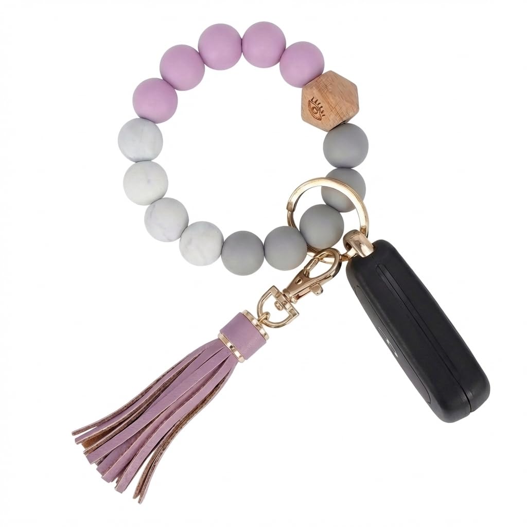 BIHRTC Key Ring Bracelet Car Keychain Holder Wristlet Silicone Women Beaded Bangle Chains