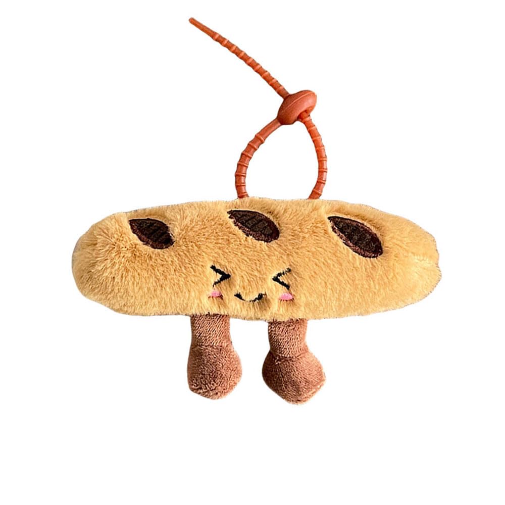 Cute Happy Smiling Bread Croissant Baguette Keychain Lucky Good Luck Positive Energy Key Chain Ring Bag Pendant