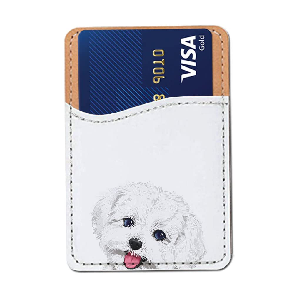 FINCIBO PU Leather Self-Adhesive Universal Credit Card Holder Wallet for All Smart Mobile Cell Phones - Winking Golden Retriever