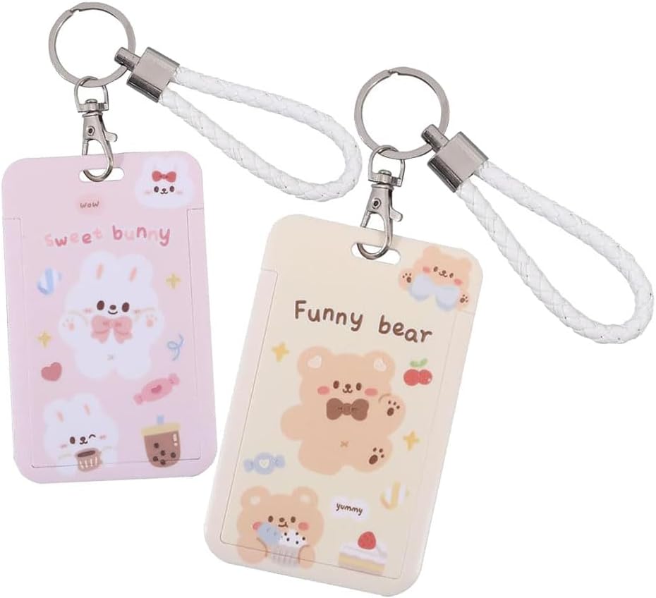 4 Pcs Photocard Holder Keychain Cartoon Animal PC ID Badge Holder with Keychain Student Bus Card Pendant Hard Shell Protective Photo Sleeves