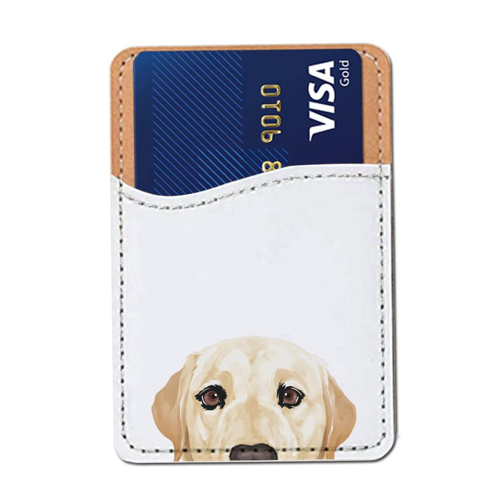 FINCIBO PU Leather Self-Adhesive Universal Credit Card Holder Wallet for All Smart Mobile Cell Phones - Winking Golden Retriever