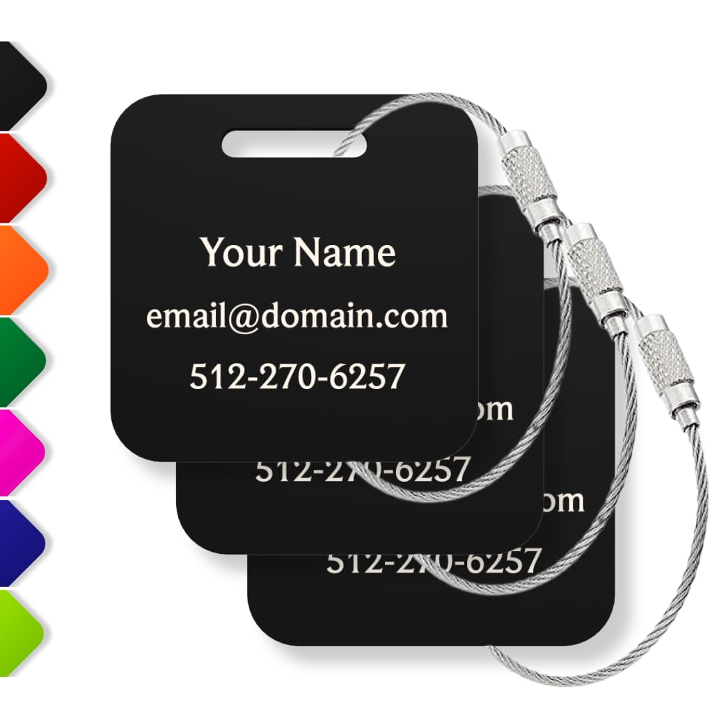 Custom Metal Luggage Tags (3 or 6 Pack) - Personalized Unique Suitcase & Backpack Travel, Durable, Waterproof & Heavy Duty (Orange)