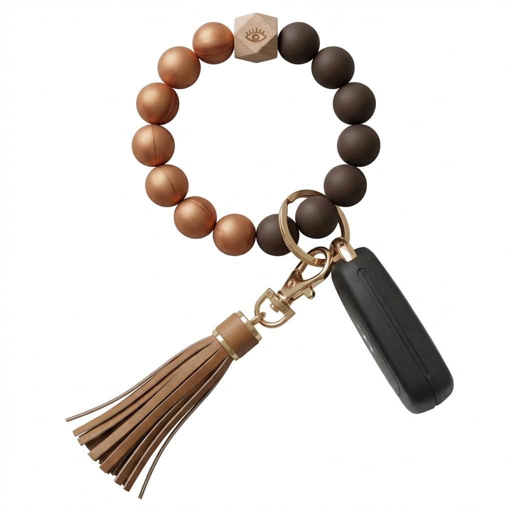 BIHRTC Key Ring Bracelet Car Keychain Holder Wristlet Silicone Women Beaded Bangle Chains