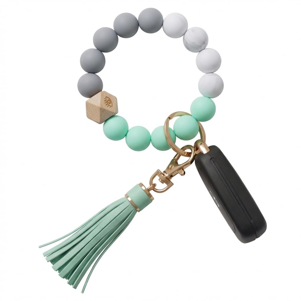 BIHRTC Key Ring Bracelet Car Keychain Holder Wristlet Silicone Women Beaded Bangle Chains